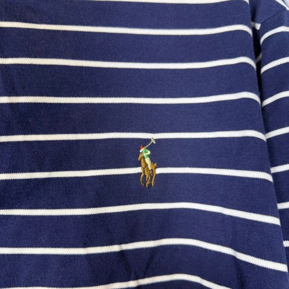 Polo Ralph Lauren Mens XL Classic Fit Polo Navy White Striped Flesh Pony